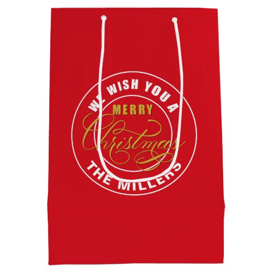 聖降誕祭お目出度う赤名前をカスタムする ミディアムペーパーバッグ (裏面)
