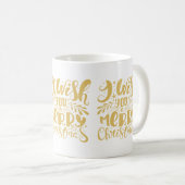 聖降誕祭お目出度う金ゴールドタイポグラフィ コーヒーマグカップ (正面右)