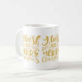 聖降誕祭お目出度う金ゴールドタイポグラフィ コーヒーマグカップ (正面左)