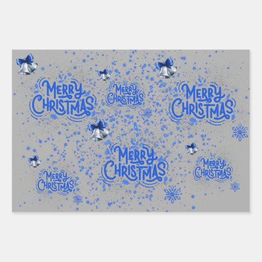 聖降誕祭お目出度う銀の青 | ラッピングペーパーシート (正面2)
