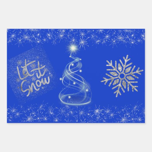 聖降誕祭お目出度う銀の青 | ラッピングペーパーシート (正面)