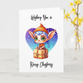 聖降誕祭お目出度う |かわいい小妖精や小人 カード (黄色い花)