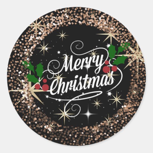 聖降誕祭お目出度う、グリッターと輝き ラウンドシール (正面)