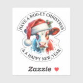 聖降誕祭お目出度う | サンタおもしろいハットの牛 シール (シート)