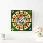 聖降誕祭お目出度う～サンタ突破 スクエア壁時計 (ホーム)