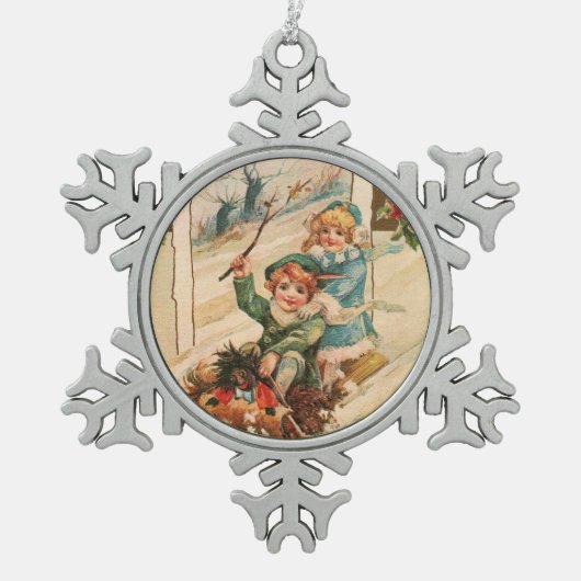 聖降誕祭お目出度う スノーフレークピューターオーナメント (正面)