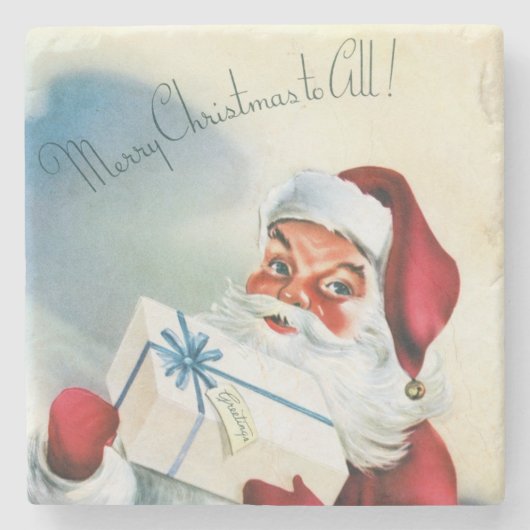聖降誕祭お目出度う(ヴィンテージサンタクロース) ストーンコースター (正面)