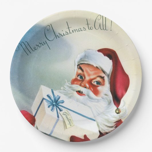 聖降誕祭お目出度う(ヴィンテージサンタクロース) ペーパープレート (正面)