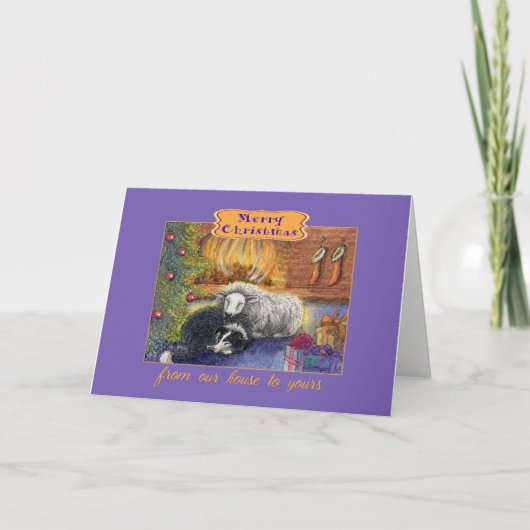 聖降誕祭お目出度う、君の家へ、犬のカード シーズンカード (正面)