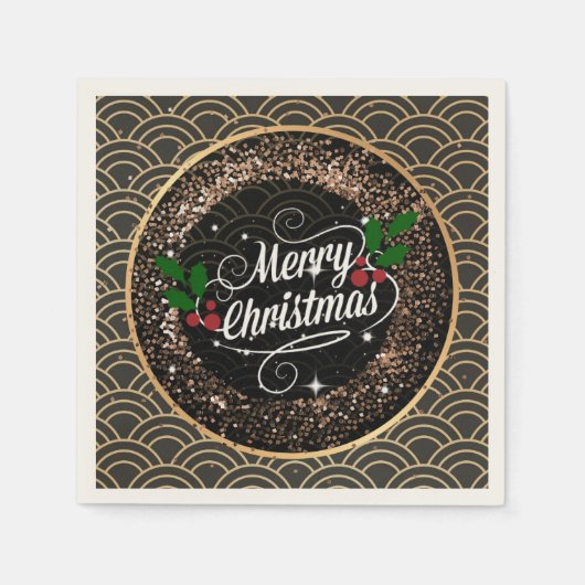 聖降誕祭お目出度う、煌々とグリッター スタンダードカクテルナプキン (正面)