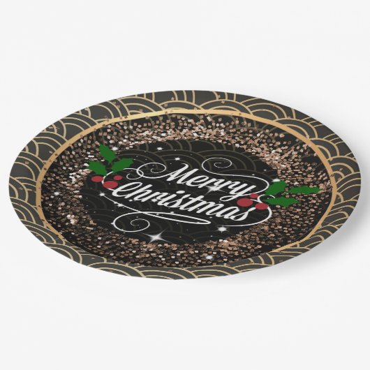 聖降誕祭お目出度う、煌々とグリッター ペーパープレート (アングル)