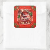 聖降誕祭お目出度う、煌々と赤いグリッター スクエアシール (バッグ)