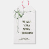 「聖降誕祭お目出度う」緑の水色の鐘 ギフトタグ (正面)