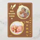 聖降誕祭お目出度う | 2枚の写真ユニーク 箔シーズンカード (正面)