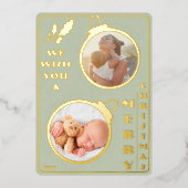 聖降誕祭お目出度う | 2枚の写真ユニーク 箔シーズンカード (正面)