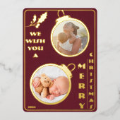 聖降誕祭お目出度う | 2枚の写真ユニーク 箔シーズンカード (正面)