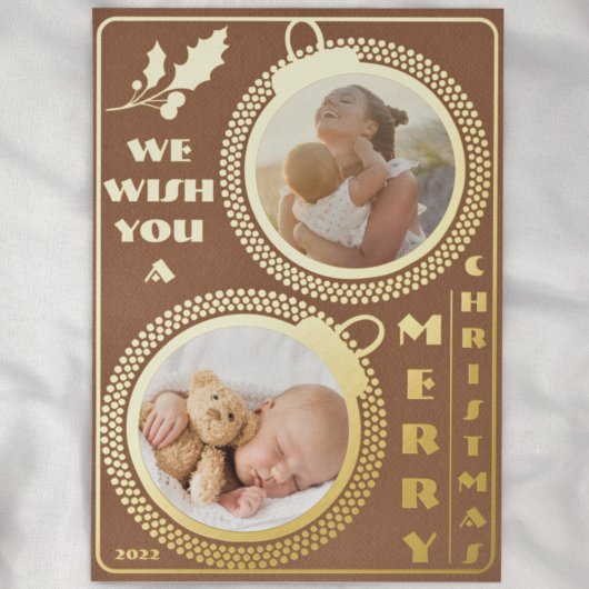 聖降誕祭お目出度う | 2枚の写真ユニーク 箔シーズンカード