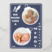 聖降誕祭お目出度う | 2枚の写真ユニーク 箔シーズンカード (正面)