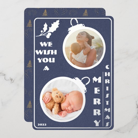 聖降誕祭お目出度う | 2枚の写真ユニーク 箔シーズンカード (正面/裏面)