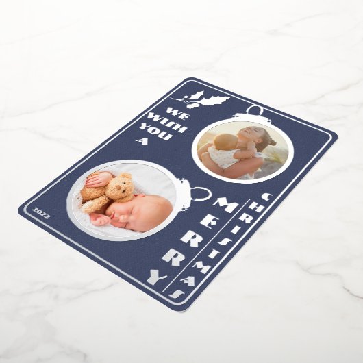 聖降誕祭お目出度う | 2枚の写真ユニーク 箔シーズンカード (回転した状態)