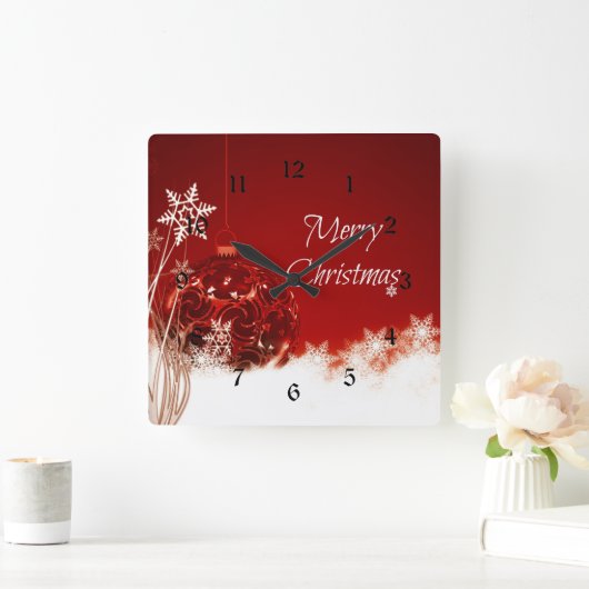 聖降誕祭お目出赤と白し スクエア壁時計 (ホーム)
