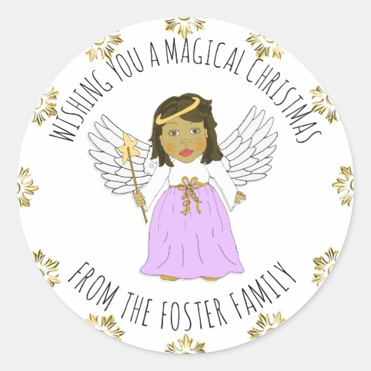 聖降誕祭かわいらしお目出とうとして天使 ラウンドシール (正面)