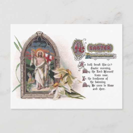 聖降誕祭とイースター教会の窓のキリスト シーズンポストカード (正面)