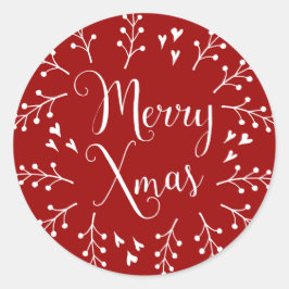 聖降誕祭のお目出とお目出とう赤と白ハート ラウンドシール