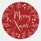 聖降誕祭のお目出とお目出とう赤と白ハート ラウンドシール (正面)