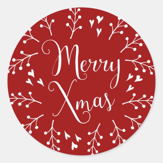 聖降誕祭のお目出とお目出とう赤と白ハート ラウンドシール (正面)