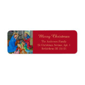 聖降誕祭のお目出度うキリスト教中世の赤 ラベル (正面)