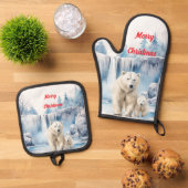 聖降誕祭のお目出度うシロクマ 鍋つかみ&鍋敷きセット (トップダウン)