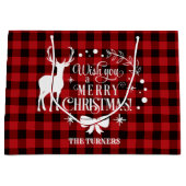 聖降誕祭のお祝いに赤い水牛のモノグラム ラージペーパーバッグ (正面)