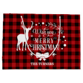 聖降誕祭のお祝いに赤い水牛のモノグラム ラージペーパーバッグ (裏面)