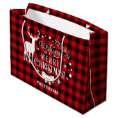 聖降誕祭のお祝いに赤い水牛のモノグラム ラージペーパーバッグ (裏面アングル)