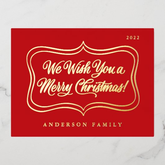 聖降誕祭のお祝いの金ゴールドクラシックの枠 箔シーズンポストカード (正面)