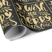 聖降誕祭のお祝いの金ゴールドタイポグラフィ ラッピングペーパー (ロールコーナー)