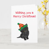 聖降誕祭のお祝いを願う黒い子猫 カード (黄色い花)