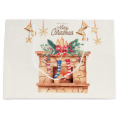 聖降誕祭のお祝い暖炉 ラージペーパーバッグ (正面)