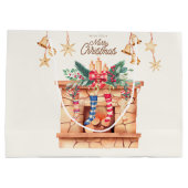 聖降誕祭のお祝い暖炉 ラージペーパーバッグ (裏面)