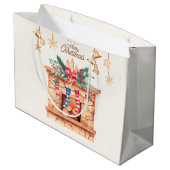 聖降誕祭のお祝い暖炉 ラージペーパーバッグ (裏面アングル)