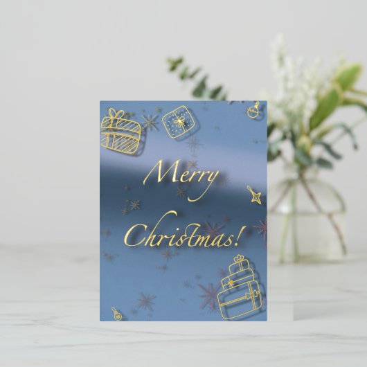 聖降誕祭のお祝い金の糸で金貨と金貨 箔シーズンポストカード (立ち正面)