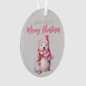 聖降誕祭のお祭り騒ぎを楽しむシロクマのピンク色おもしろいである オーナメント (正面)