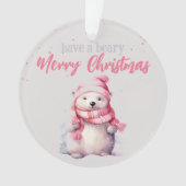 聖降誕祭のお祭り騒ぎを楽しむシロクマのピンク色おもしろいである オーナメント (正面)