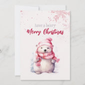 聖降誕祭のお祭り騒ぎを楽しむシロクマのピンク色おもしろいである シーズンカード (正面)