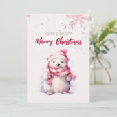 聖降誕祭のお祭り騒ぎを楽しむシロクマのピンク色おもしろいである シーズンカード (スタンド正面)