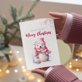 聖降誕祭のお祭り騒ぎを楽しむシロクマのピンク色おもしろいである シーズンカード