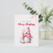 聖降誕祭のお祭り騒ぎを楽しむシロクマのピンク色おもしろいである シーズンポストカード (スタンド正面)