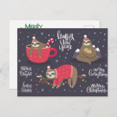 聖降誕祭のナマケモノ シーズンポストカード (正面/裏面)