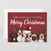 聖降誕祭の元気な子犬はがきを願って シーズンポストカード (正面/裏面)
